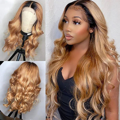 1B/27 Body Wave 4x4 Lace Closure Wig Ombre Color 100% Humanwig virgin remy hair