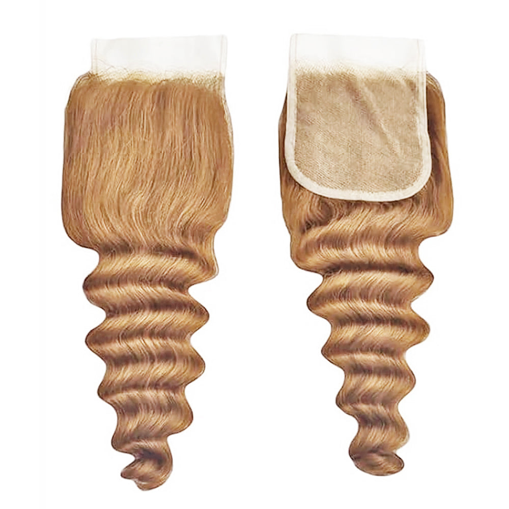 4X4 Lace Closure Loose Deep Honey Blonde (#27) Color 100% Human Hair Closure – Transparent Lace, Warm Tone