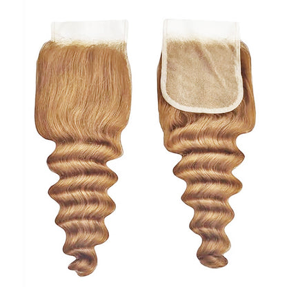 4X4 Lace Closure Loose Deep Honey Blonde (#27) Color 100% Human Hair Closure – Transparent Lace, Warm Tone