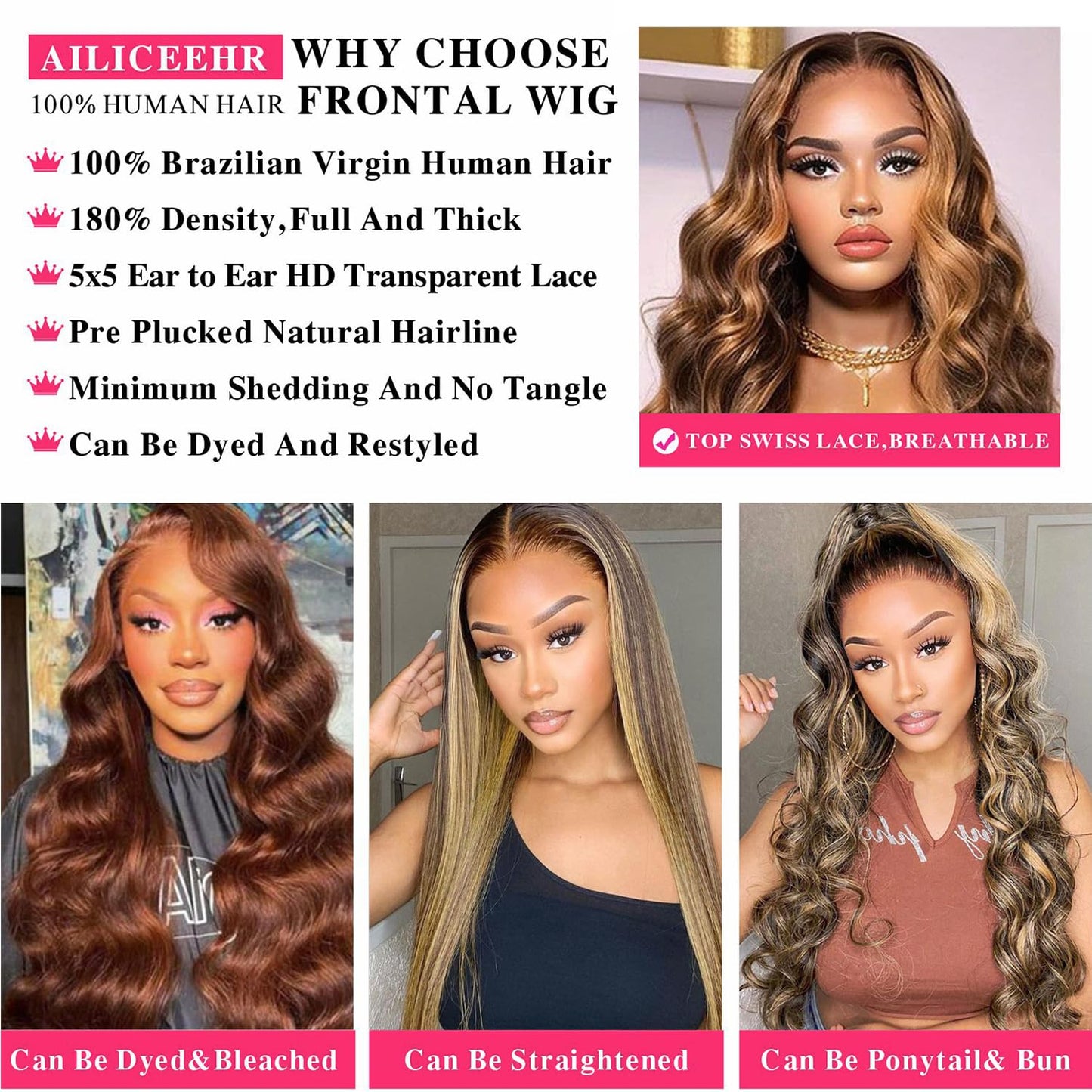 P4/27 Honey Blonde Highlight Body Wave Wig – 5x5 Lace Closure 100% Human Hair