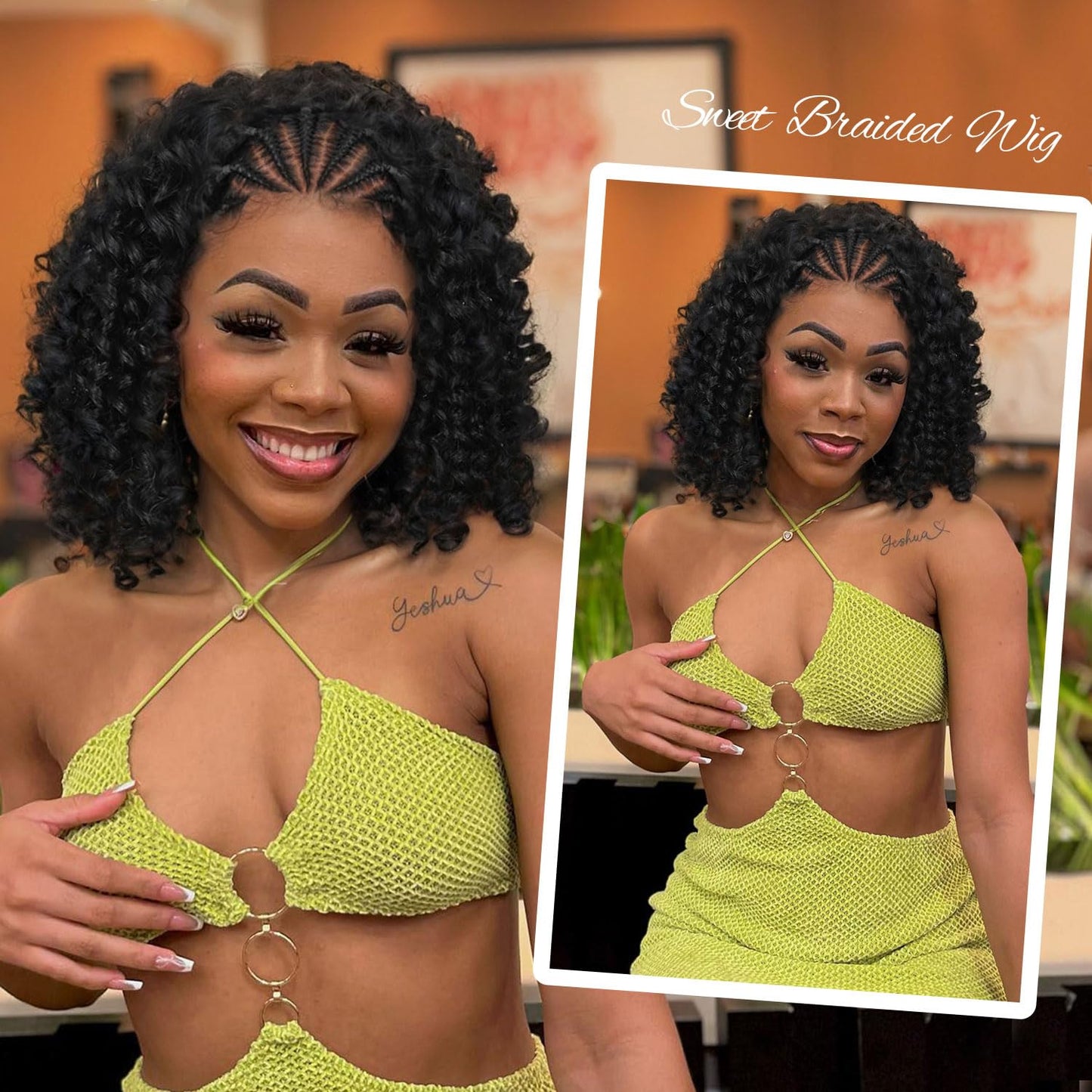 Fancy Hair Cornrow with Curly Braided Wig, Baby Hair Glueless Transparent 13x4 Inch Lace Frontal Wig for Black Women 12 to 16 inches