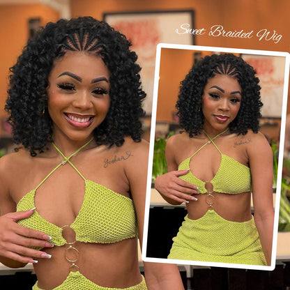 Fancy Hair Cornrow with Curly Braided Wig, Baby Hair Glueless Transparent 13x4 Inch Lace Frontal Wig for Black Women 12 to 16 inches