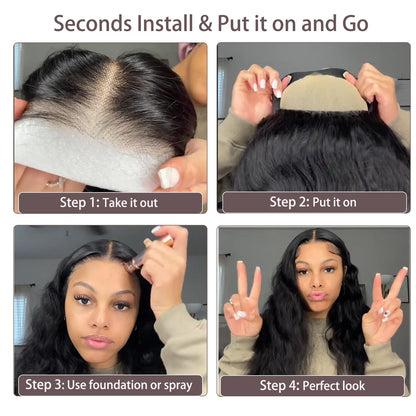 6x4 Wear and Go Glueless Body Wave, Straight Lace Closure Wigs 100% Human Hair