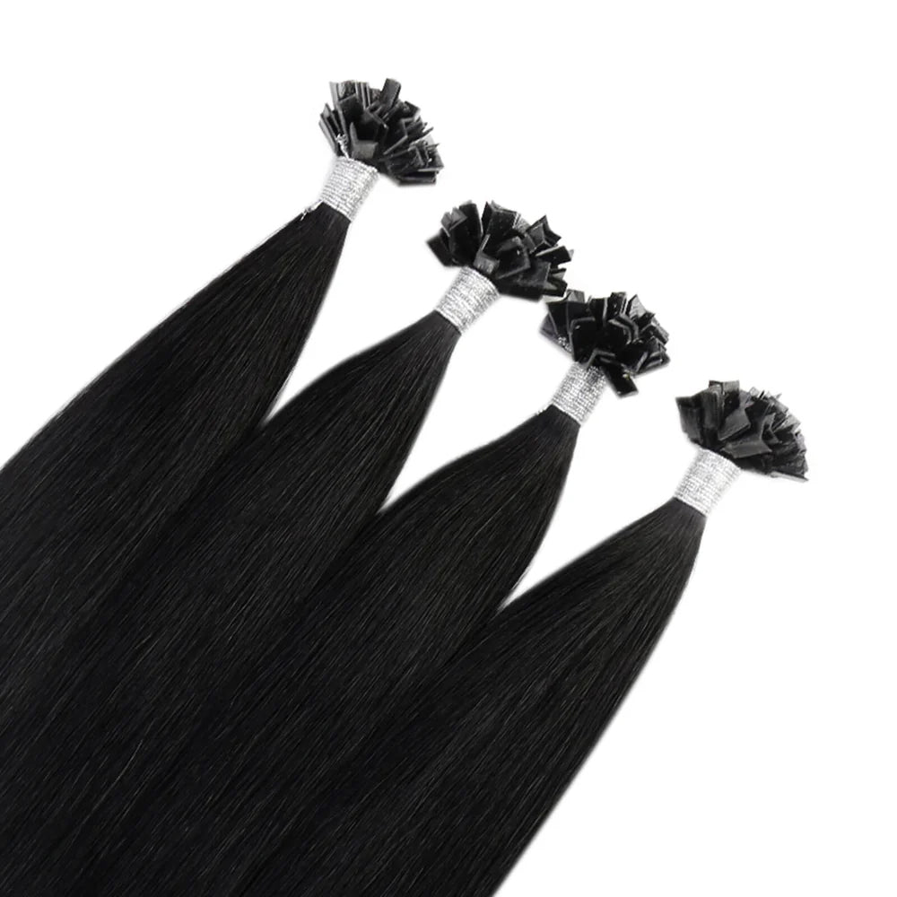 Flat K Tip 100% Double Drawn Human Hair Extension – Straight Black