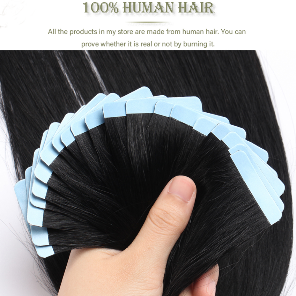 Premium Tape-in Human Hair Natural Color Straight – 20Pcs/Pack, Virgin Raw Hair, No Tangle, Seamless Blend