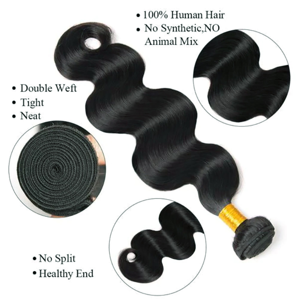 3 Bundles with 5x5 HD Lace Closure Body Wave 100% Virgin Human Hair