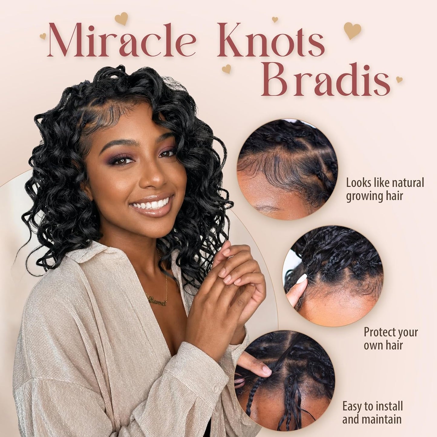 Ocean Wave Crochet 100% Human Hair - Boho Braiding Hair For Miracle Knots (50g/Pack)