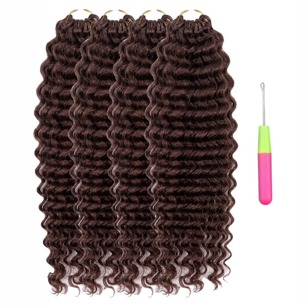 #8 Deep Wave Crochet 100% Human Hair - Medium Brown Boho Braiding Hair For Miracle Knots (50g/Pack)