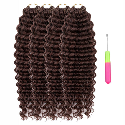 #8 Deep Wave Crochet 100% Human Hair - Medium Brown Boho Braiding Hair For Miracle Knots (50g/Pack)