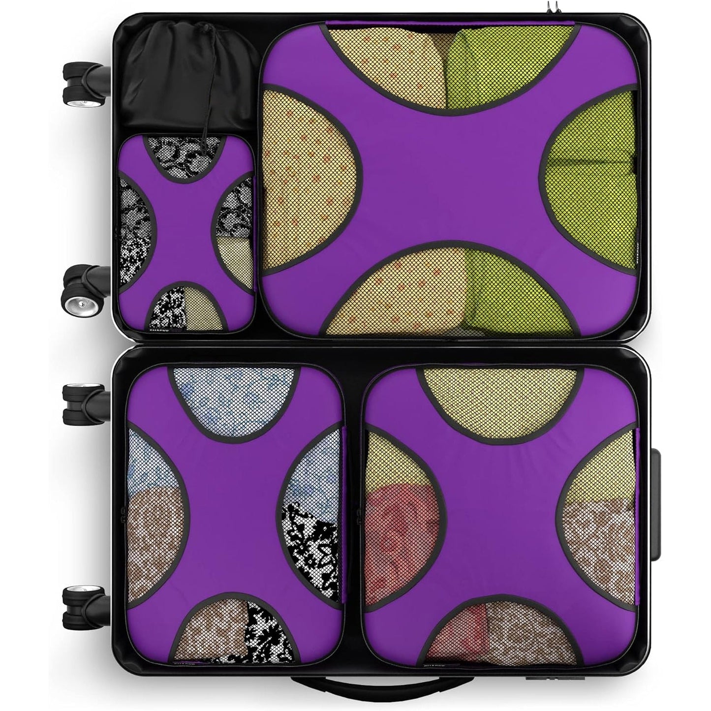 Travel Orchid Purple Mesh 5 Set Packing Cube Organizers With Laundry Bag