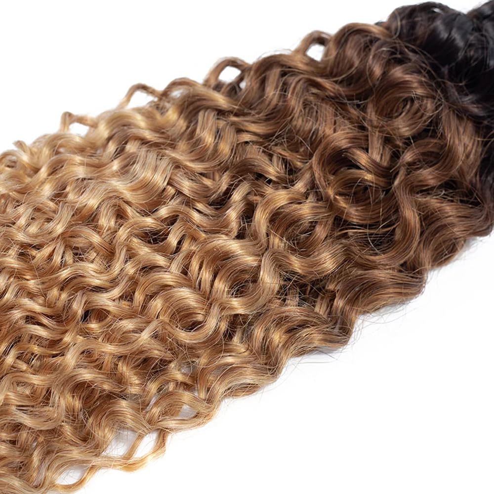 Ombre Black & Brown & Blonde (1B/4/27) Jerry Curl 100% Virgin Human Hair Bundles | Three-Tone Curls