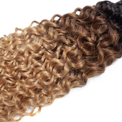 Ombre Black & Brown & Blonde (1B/4/27) Jerry Curl 100% Virgin Human Hair Bundles | Three-Tone Curls