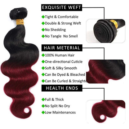Ombre Body Wave 3 Bundles With Closure Human Hair Bundle