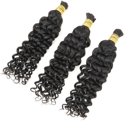 100% Human Hair Boho Braiding Hair - Water Wave Natural Black 100g/Bundle