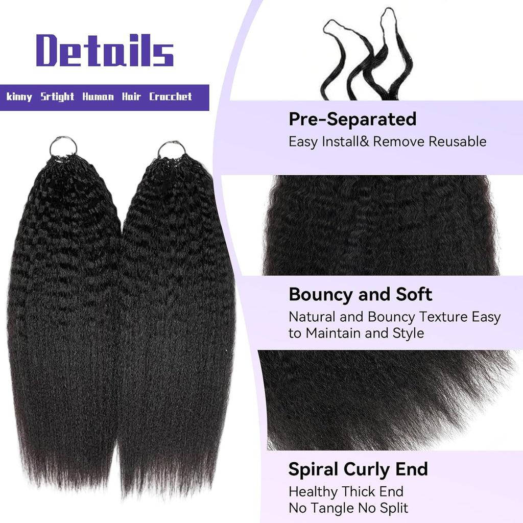 Kinky Straight Crochet 100% Human Hair - Boho Braiding Hair For Miracle Knots (50g/Pack)