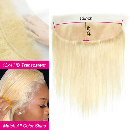 13x4 HD Lace Frontal 613 Blonde Straight 100% Human Hair Swiss Lace, Skin-melt Lace, Invisible Lace – Ear to Ear