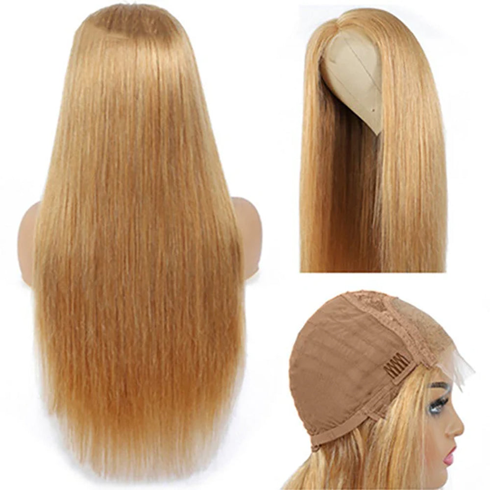 HD Lace 5X5  Closure Wig Color Honey Blonde (#27) Straight Human Hair Wig