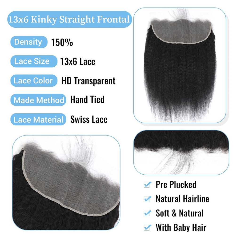 Frontal de encaje HD 13x6, textura kinky straight, cabello humano virgen mink sin procesar