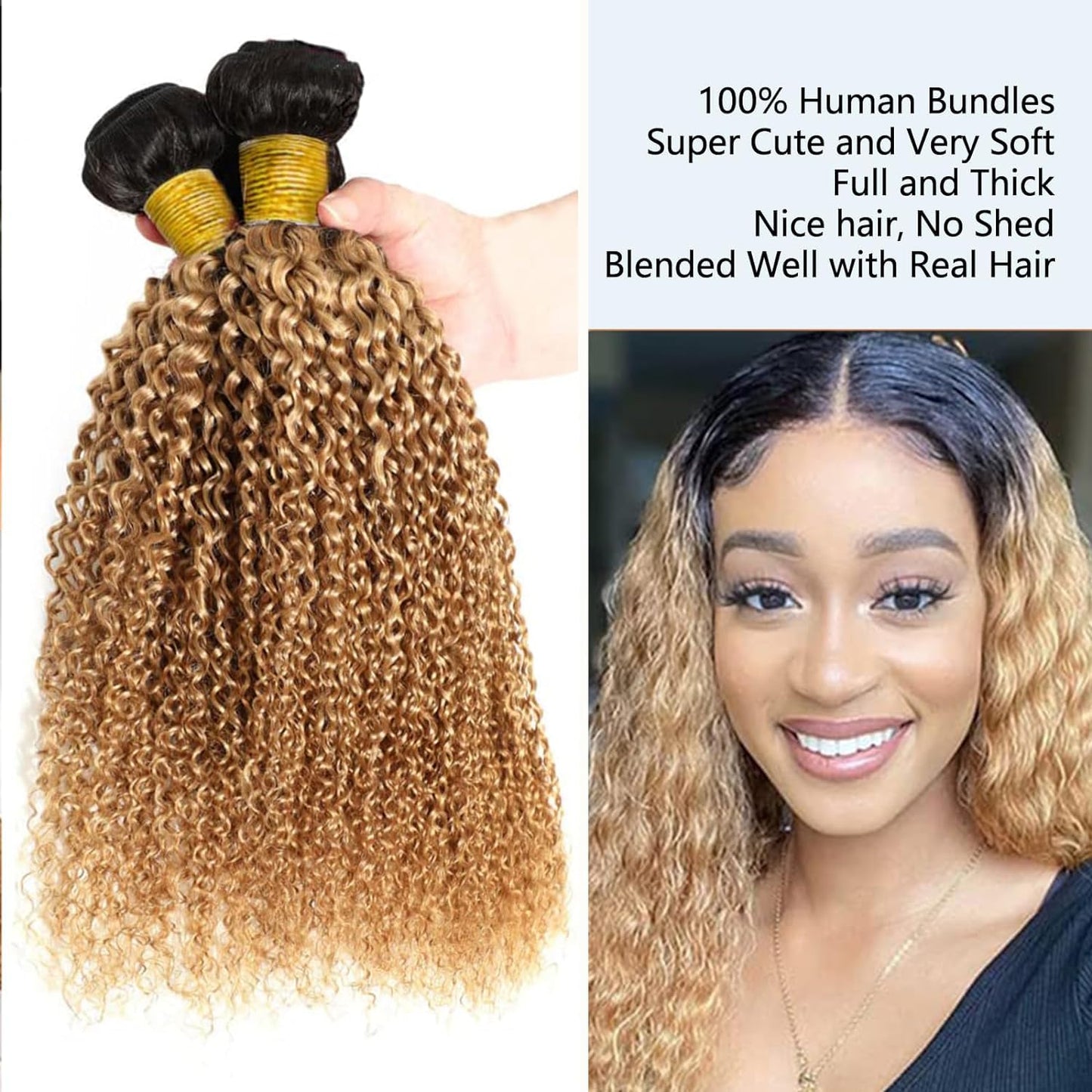 Ombre Black & Ash Blonde (1B/27) Jerry Curl 100% Virgin Human Hair Bundles | Defined Curls & Two-Tone