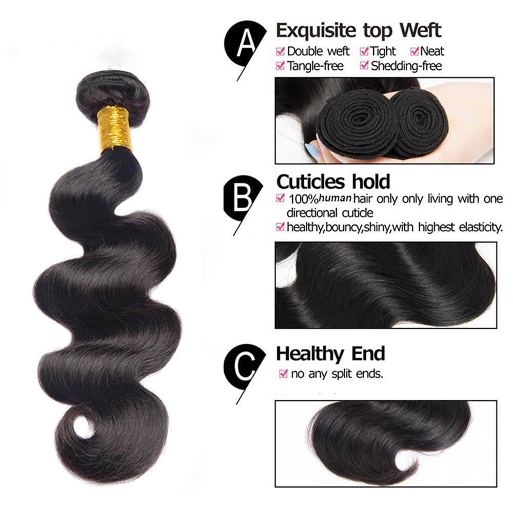 100% Affordable Human Hair Bundles - #1 Jet Black Body Wave Remy Hair Extensions (10"-30")