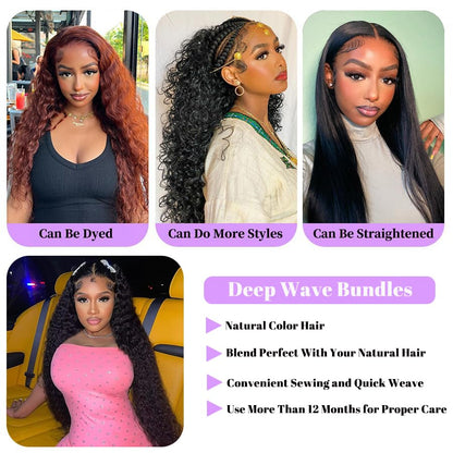 Natural Black Mink Deep Wave Hair Bundles – 100% Unprocessed Virgin Remy Human Hair