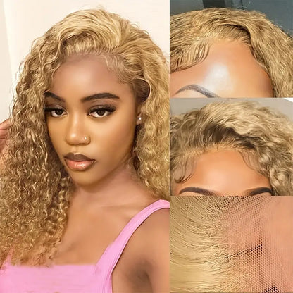 HD Lace 5X5  Closure Wig Color Honey Blonde (#27) Deep Wave  Human Hair Wig