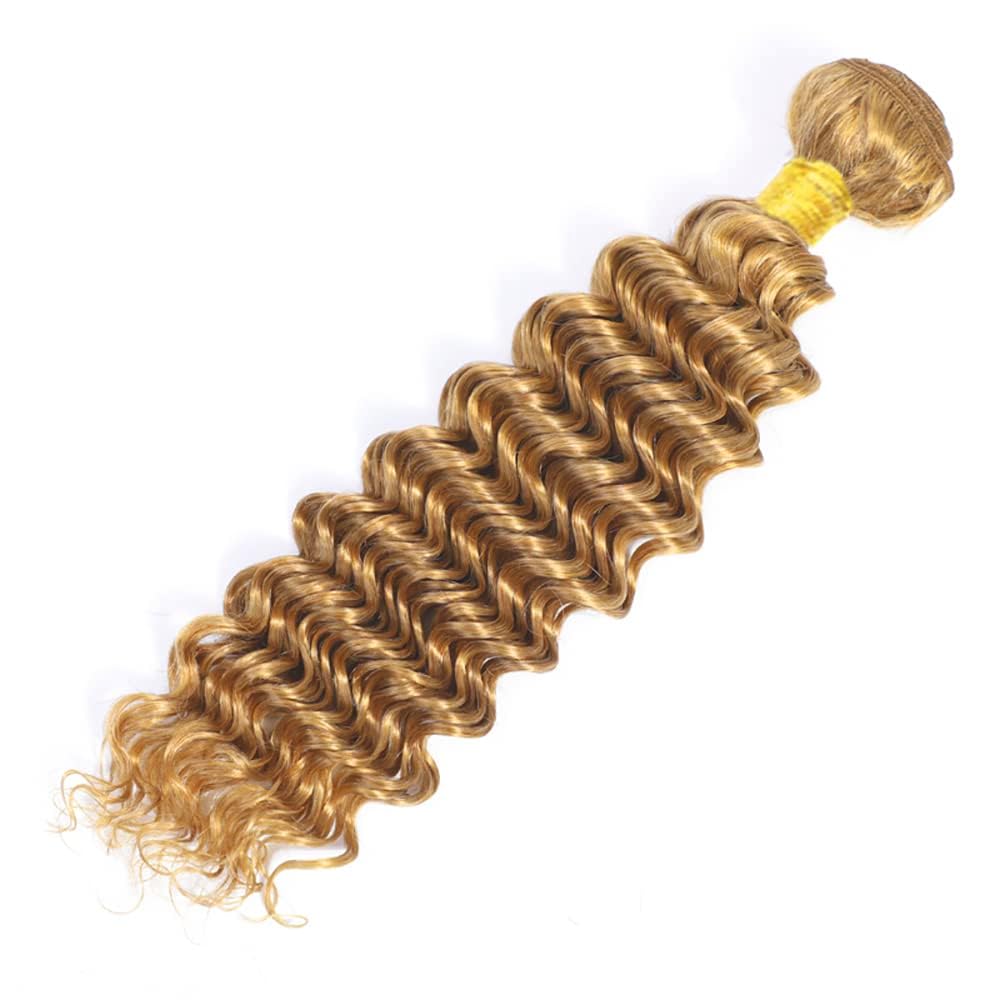 Honey Blonde weft #27 Deep Wave 100% Human HairUnprocessed Brazilian Human Virgin Hair | Single Donor Cuticle Intact Bundles 8"-26"