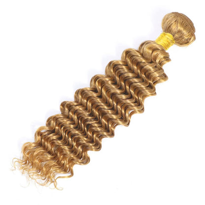 Honey Blonde weft #27 Deep Wave 100% Human HairUnprocessed Brazilian Human Virgin Hair | Single Donor Cuticle Intact Bundles 8"-26"