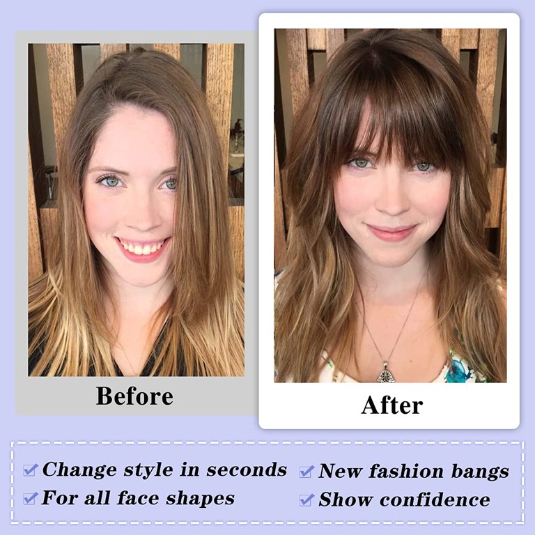Wispy Clip in Bangs 100% Unprocessed Human Hair Extensions Curved Bangs Clip on Hair for Women Fringe with Temples Hairpieces for Daily Wear 9 Colors – Natural Look