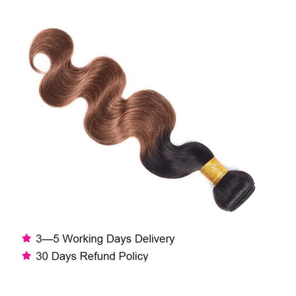 Ombre 1B/30 Body Wave 100% Human Hair Bundles | Black to Auburn Two-Tone Gradient