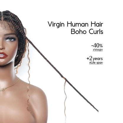 Human Hair Boho Box Braided Wigs 36" Real Swiss HD Full Lace Lightweight High Density Knotless Tangle-free Boho Box Braided Wig - Extra Full 100 Strands Ombre Brown Wig