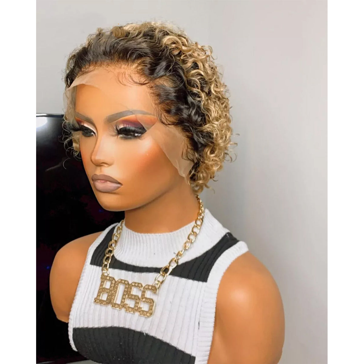 1B/30 Short Curly Bob Wig – 13x1 Lace Front 100% Human Hair