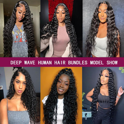 100% Affordable Human Hair Deep Wave Bundles | Natural Black 1B | 10"-28" | Volume & Defined Curls