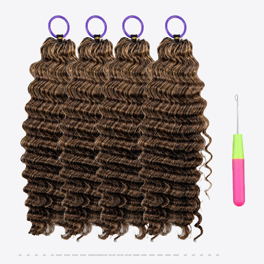 #4M27 Deep Wave Crochet 100% Human Hair - Dark Brown to Honey Gold Boho Braiding Hair For Miracle Knots (50g/Pack)