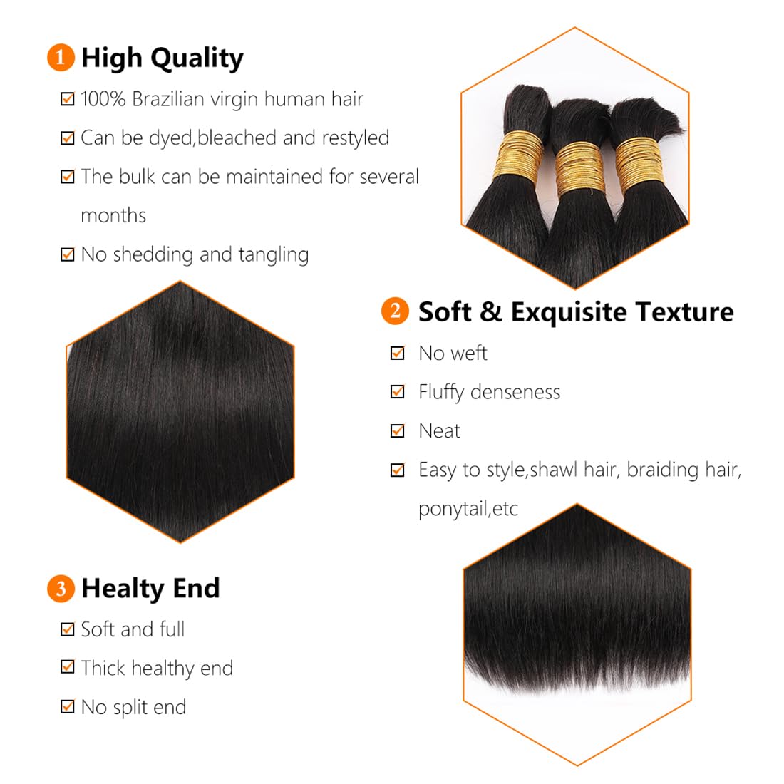 100% Human Hair Boho Braiding Hair - Straight Texture Natural Black 100g/Bundle