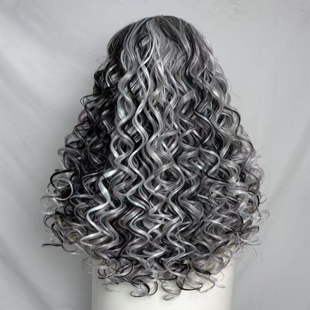 Halloween Wig  Black & White，Synthetic Cosplay Costume Halloween Wigs, Wear and Go wig