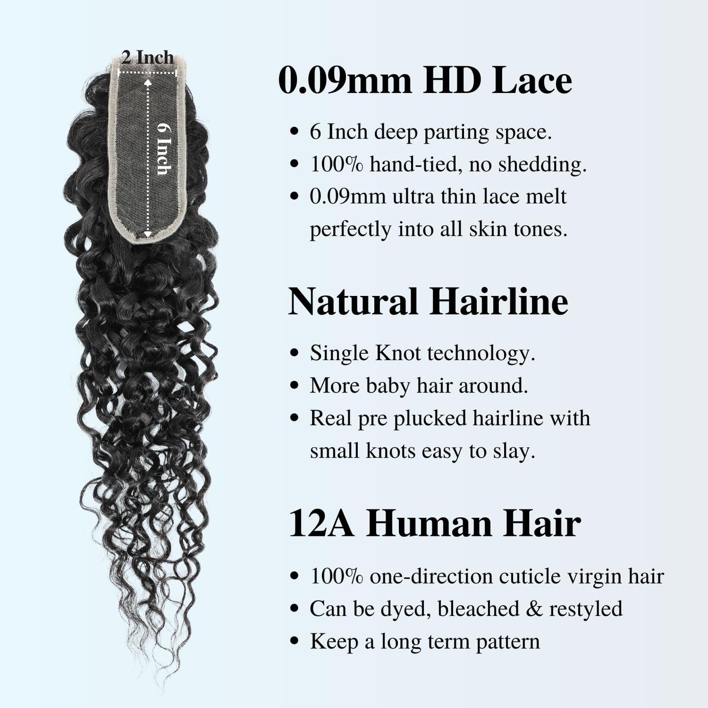 2x6 HD Lace Closure Natural Wave – Brazilian Virgin Human Hair | Pre-Plucked, Skin-Melt HD Lace