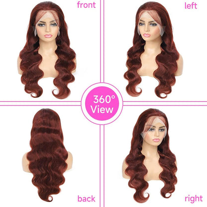 Reddish Brown Body Wave Wig – 13x4 Lace Front #33 200 Density 100% Human Hair