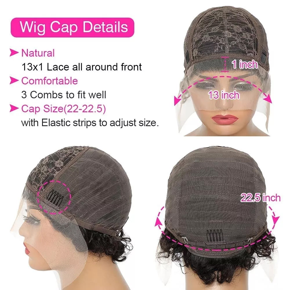 Natural Black Short Curly Bob Wig – 13x1 Lace Front 100% Human Hair