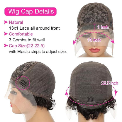 Natural Black Short Curly Bob Wig – 13x1 Lace Front 100% Human Hair