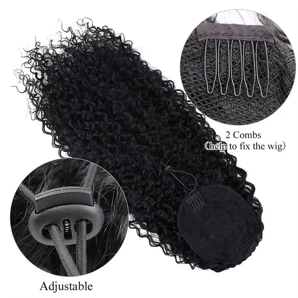 Mink Hair Clip in Draw String Ponytail Body Wave Deep Wave – 100% Human Hair, Adjustable Drawstring, Instant Glam