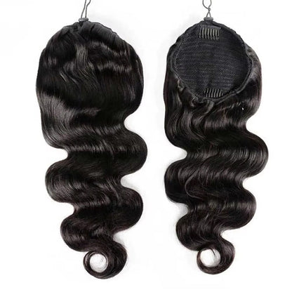 Mink Hair Clip in Draw String Ponytail Body Wave Deep Wave – 100% Human Hair, Adjustable Drawstring, Instant Glam