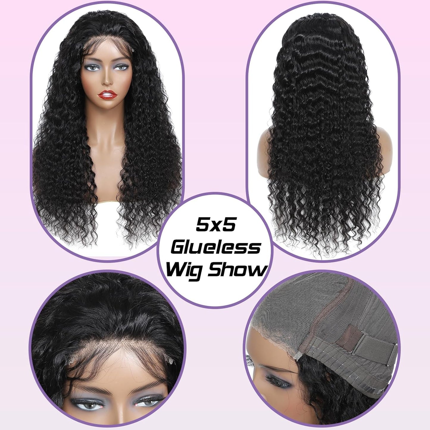 5x5 Lace Wear to Go Glueless Deep Wave Lace Closure Wig 100 Virgin Human Hair Natural Color Wig
