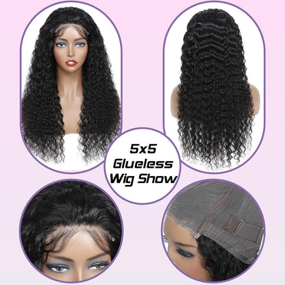 5x5 Lace Wear to Go Glueless Deep Wave Lace Closure Wig 100 Virgin Human Hair Natural Color Wig