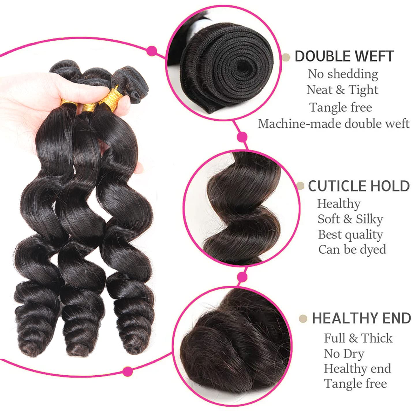 12A Premium Indian Hair Loose Wave Bundles – 100% Unprocessed Natural Black Human Hair Extensions | Machine Double Weft 10"-26"
