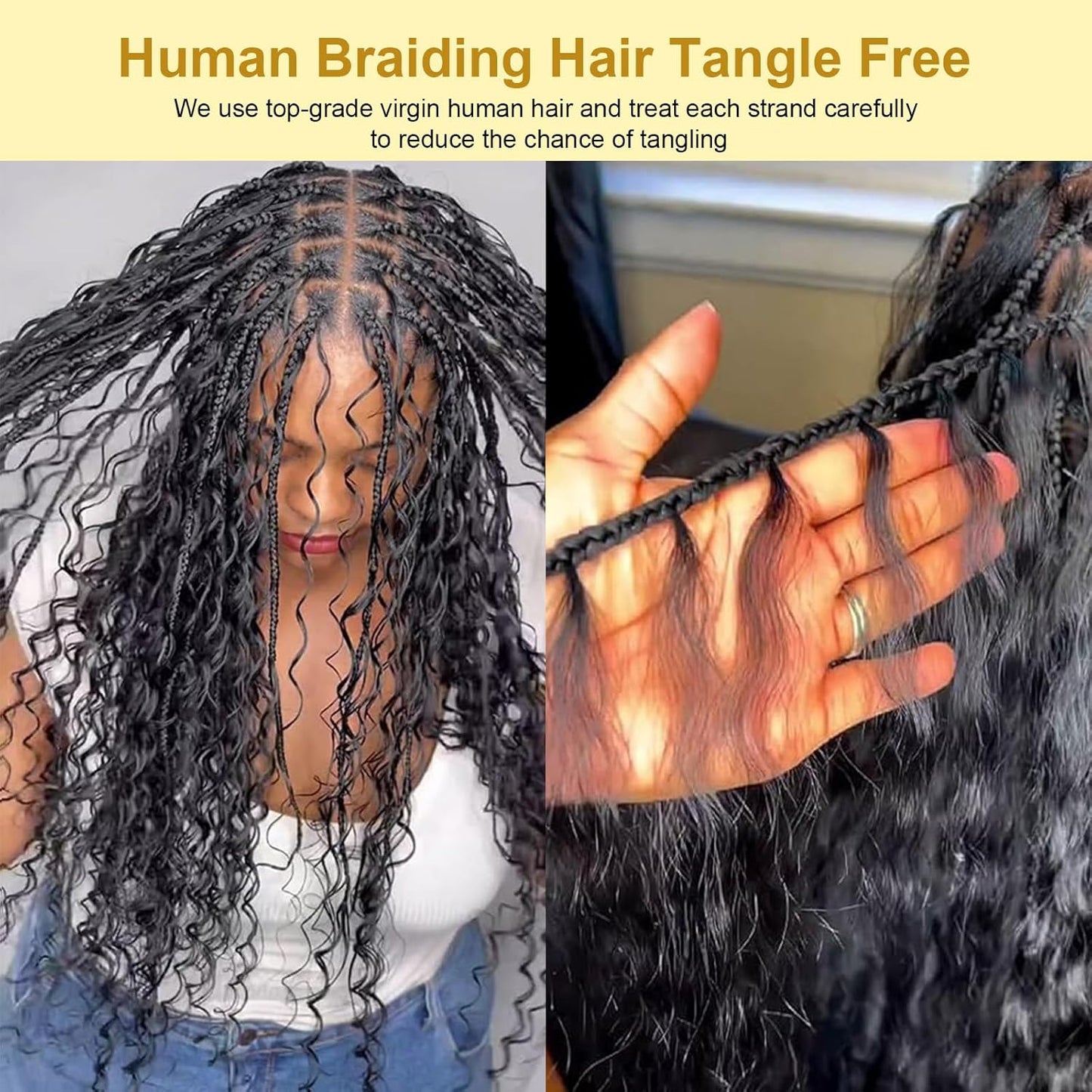 100% Human Hair Boho Braiding Hair - Jerry Curl Natural Black 100g/Bundle