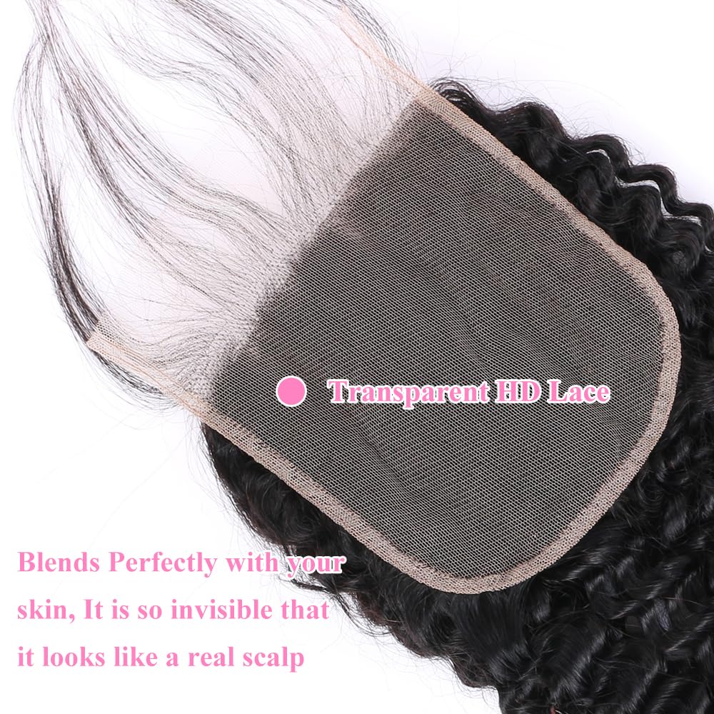 5x5 Transparent Lace Jerry Curl Lace Closure Brazilian Virgin Human Hair | Free Part, Bleached Knots