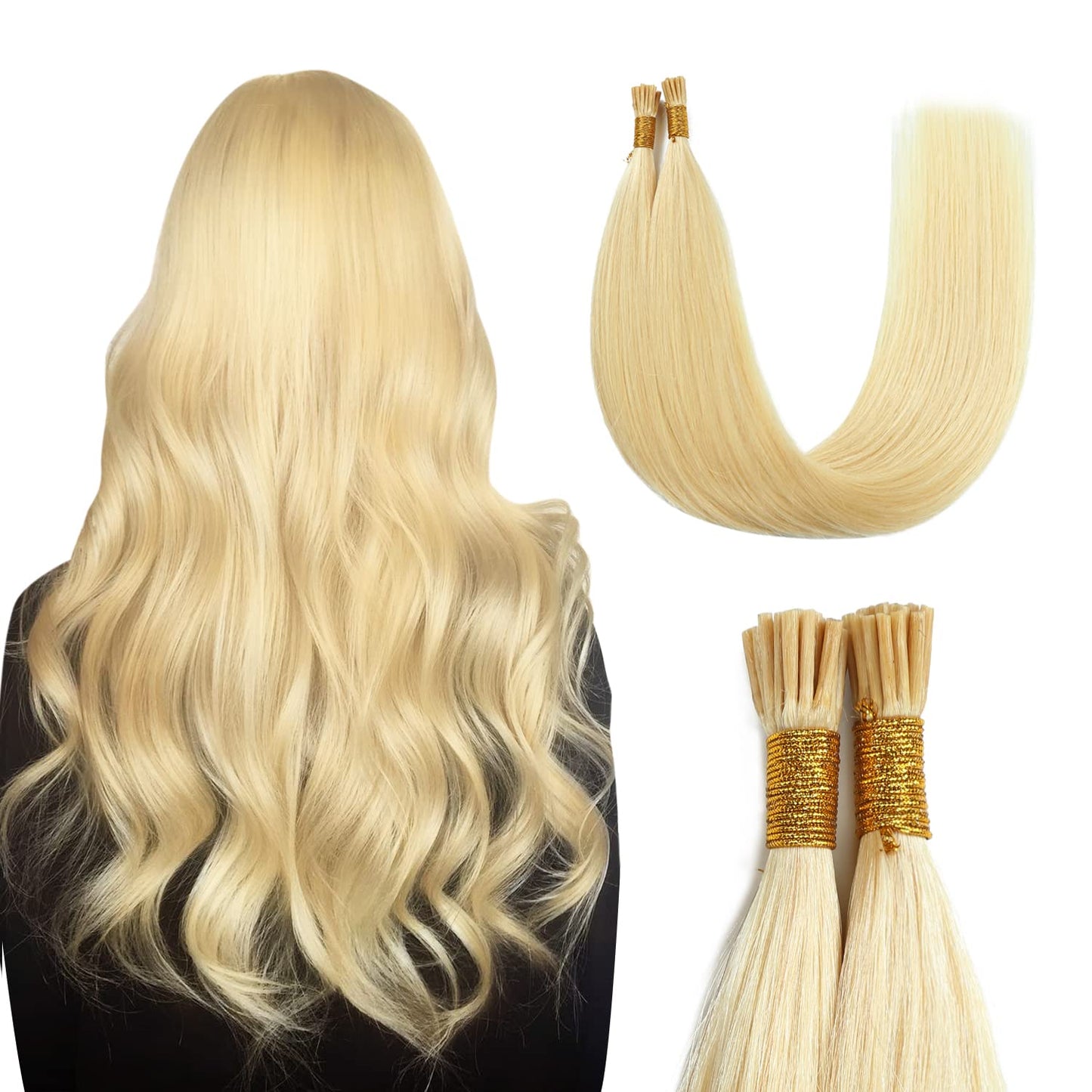 I Tip Premium 613 Blonde Straight Hair Extensions Quality 100% Human Hair – Pre-Bonded, 18"-24", Dyeable