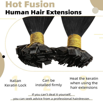 Flat K Tip 100% Premium Human Hair Extension – Straight Black