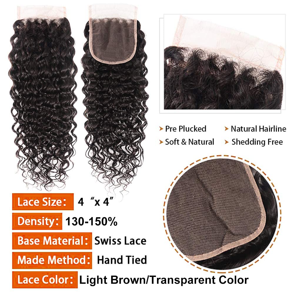 4x4 Lace Transparent Lace Closure Natural Wave Virgin Natural Human Hair | Bleached Knots, Free Part